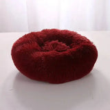 Comfortable Coral Fleece Round Pet Bed for Your Furry Friend - Wine Red / 70CM