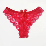 Red lace thong underwear with bow accent, comfortable lingerie essential