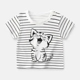 Cotton Cartoon Summer T-Shirts for Kids 4T-5T - Striped cat / 6T-7T