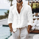 Cotton Linen Shirt for Men Summer Beach Style Solid Color Single Breasted Breathable Shirts Lightweight Stylish Button