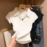 Cotton Summer Slim Fit Crop Top for Women – Short Sleeve Solid Casual T-Shirt