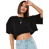 Women’s Cotton Crop Top – Short Sleeve Yoga Dance & Fitness Workout T-Shirt - black / L