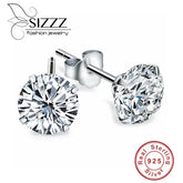 Crystal Zircon Real 925 Sterling Silver Earrings Channel Cubic Zirconia Silver Stud Earrings for Women Sterling Silver