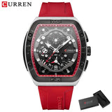 CURREN Brand Quartz Wristwatches Silicone Luminous Hands Casual Style - red box