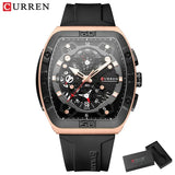 CURREN Brand Quartz Wristwatches Silicone Luminous Hands Casual Style - black box