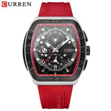 CURREN Brand Quartz Wristwatches Silicone Luminous Hands Casual Style - red