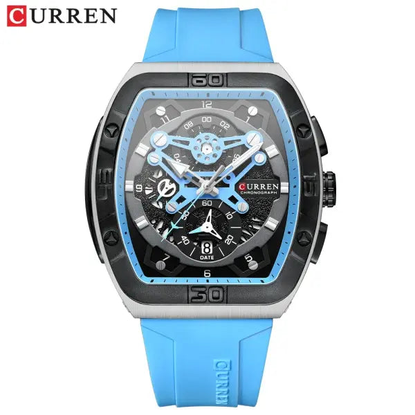 CURREN Brand Quartz Wristwatches Silicone Luminous Hands Casual Style - sky blue