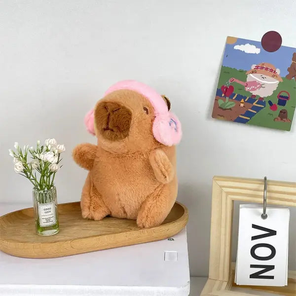 Cute Capybara Toy Head Cover and Soft Couple Keychain Pendant - Pink