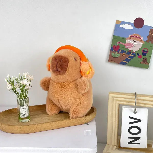 Cute Capybara Toy Head Cover and Soft Couple Keychain Pendant - Orange