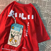 Japanese Cat Print Oversized T-Shirt – Unisex Short Sleeve Cotton Tee for Casual Streetwear - Red / XXXL