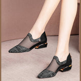Soft Leather Flat Heel Net Boots Women''s Hollow Flat Bottom Sandals