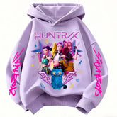 Demone Hunter Girl’s Pink Hooded Streetwear Autumn Cute Anime Baby Pullover Kids Y2K Kawaii Long Sleeved T-shirt Casual