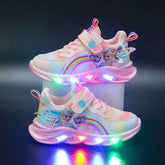 Disney Girls’ LED Sneakers – Breathable Mesh Sports Shoes for Kids | Princess Elsa Pink & Purple Sizes 22–35