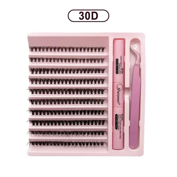 200 PCS Clusters DIY Lashes Extension Kit with Bond and Seal - Pink 30D-3kit
