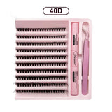 200 PCS Clusters DIY Lashes Extension Kit with Bond and Seal - Pink 40D-3kit