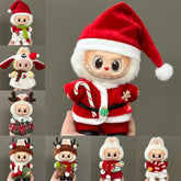 Labubu Doll Clothes 15–17CM – Christmas Hat Scarf & Elk Snowman Set | Mini Plush Doll Accessories Holiday Gift