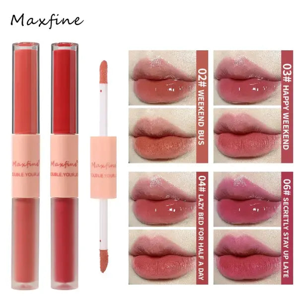 Double End Lip Glaze Full Gloss Mirror And Matte Velvet Long Term Color And Moisture Lip Gloss Anti Stain Cosmetic Lip