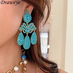 Draweye Turquoise Earrings in Vintage Tassel Elegant Beach Style - Himpall