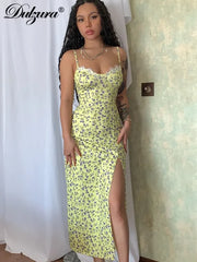 Dulzura Y2K Floral Bodycon Midi Dress – Sleeveless Club Outfit - Himpall