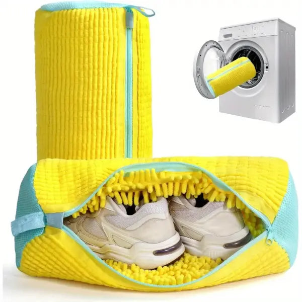 Durable Shoe Washing Machine Bag for All Shoe Types-Yellow with Blue Zipper,Ideal for Sneakers and Casual Shoes,Laundry
