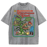 Carnivorous Plant Graphic T-Shirt for Men – Washed Cotton Breathable Casual Summer Tee Short Sleeve Crewneck - Gray / S