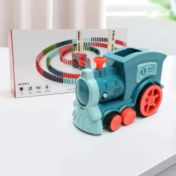 Teal and coral electric domino train educational toy set