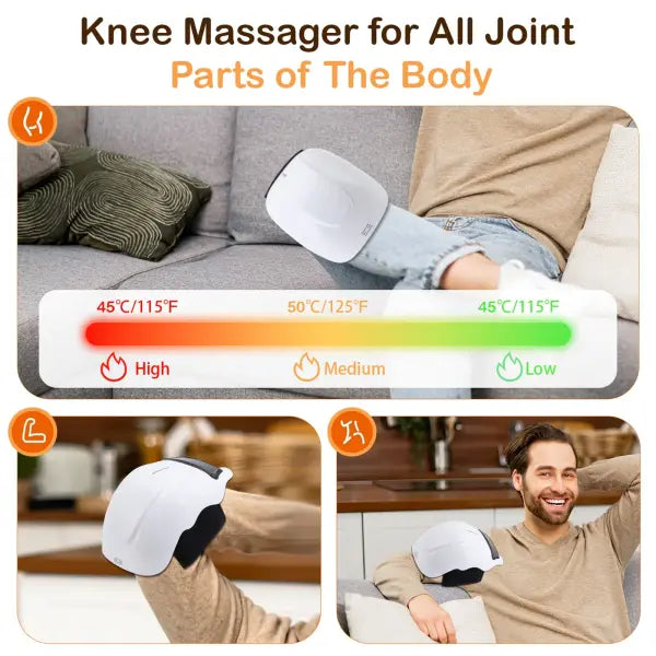 Electric Knee Massager Adjustable Temperature Vibration Cordless Knee Massager with LED Screen White Knee Massage