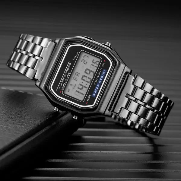 Elegant Digital Watch with Bracelet Clasp for Women and Men - black