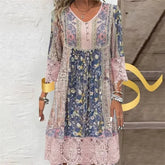 Elegant Lace Dress with Retro Printing for Women's Fashion - Himpall