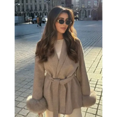 Beainmmry Single Breasted Woolen Overcoat with Polyester Material Composition