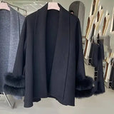 Elegant Office Lady Woolen Coat - black style 2 / L