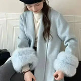 Elegant Office Lady Woolen Coat - light blue style 2 / M