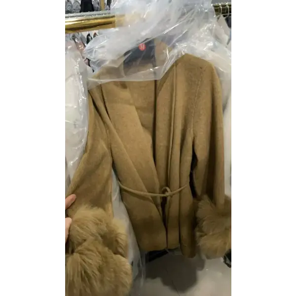 Elegant Office Lady Woolen Coat - light tan style 3 / S