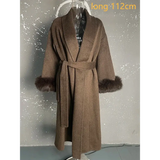 Elegant Office Lady Woolen Coat - long Brown coats / S