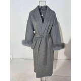 Elegant Office Lady Woolen Coat - Long Pattern Gray / M