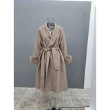 Elegant Office Lady Woolen Coat - Long Pattern Oatmeal / M