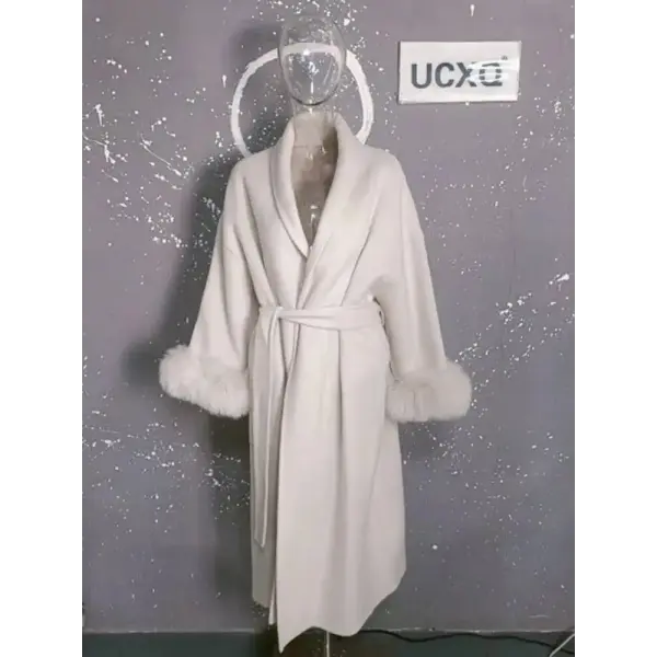 Elegant Office Lady Woolen Coat - Long Pattern White / M