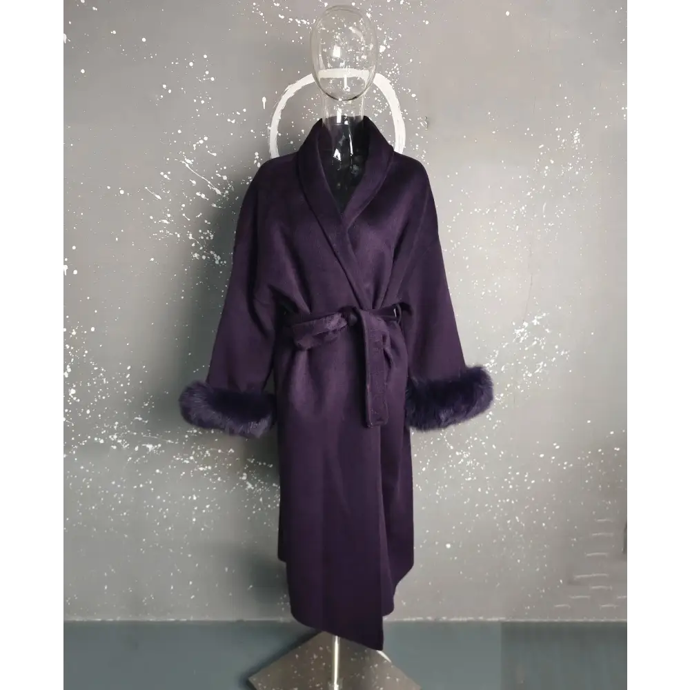 Elegant Office Lady Woolen Coat - Long purple 121cm / L