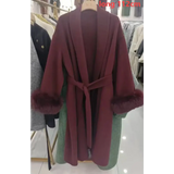 Elegant Office Lady Woolen Coat - long wine red / S