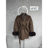 Elegant Office Lady Woolen Coat - Short Coffee / M