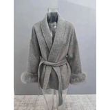 Elegant Office Lady Woolen Coat - Short Pattern gray / S