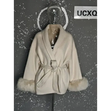 Elegant Office Lady Woolen Coat - Short Pattern White / L