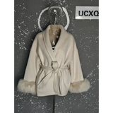Elegant Office Lady Woolen Coat - Short Pattern White / L