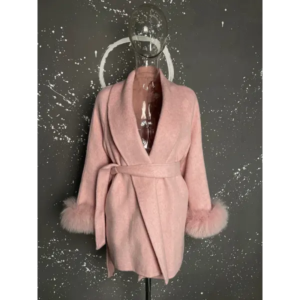 Elegant Office Lady Woolen Coat - Short pink / L