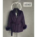 Elegant Office Lady Woolen Coat - Short purple / L