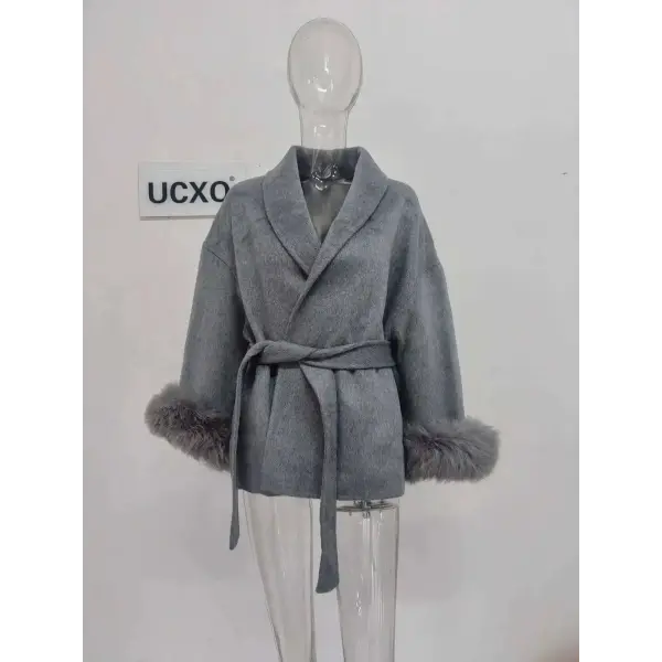 Elegant Office Lady Woolen Coat - Short Solid Gray / L