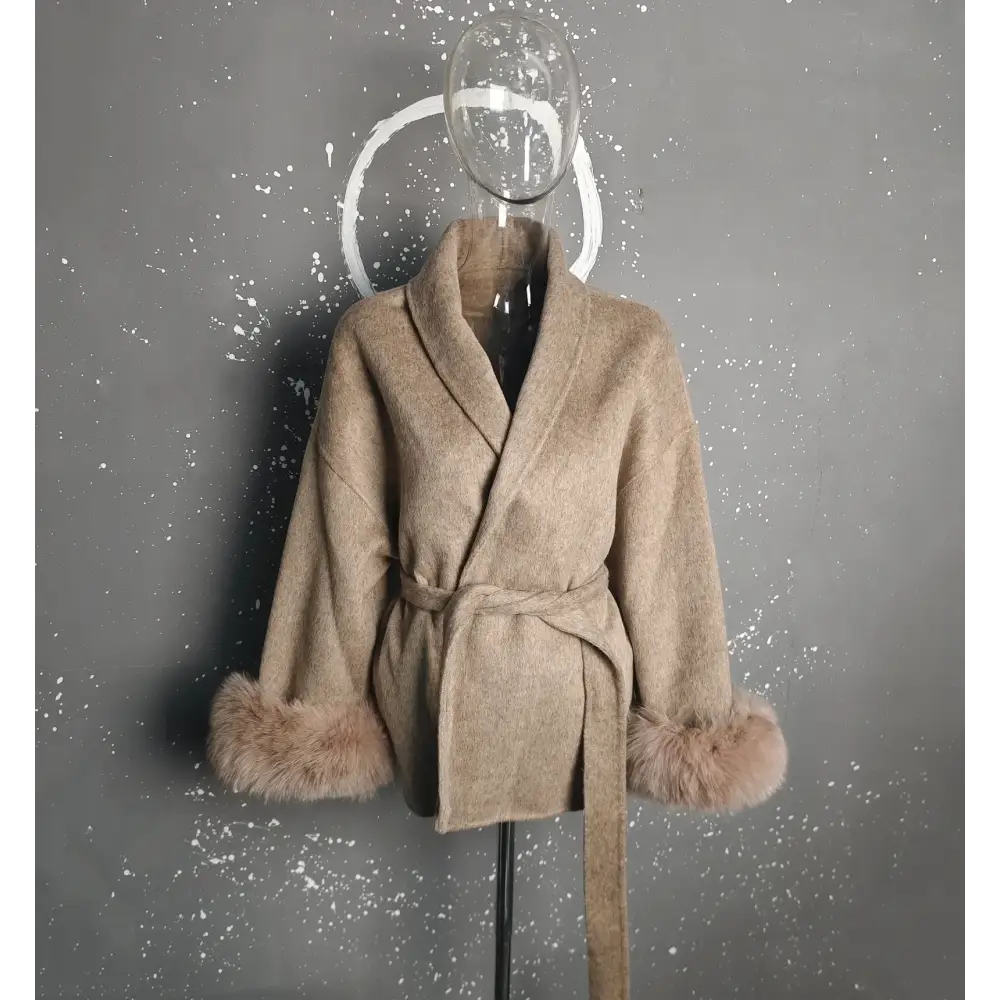 Elegant Office Lady Woolen Coat - Short Solid Oatmeal / L