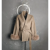 Elegant Office Lady Woolen Coat - Short Solid Oatmeal / L