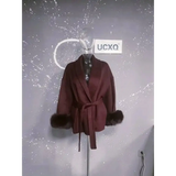 Elegant Office Lady Woolen Coat - Short Wind Red / S