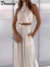 Elegant Two-Piece Women's Silk Pants Set in Beige - Himpall